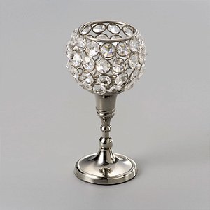 CASTIÇAL DE FERRO FUNDIDO C/ARMAÇÃO DE CRISTAL 9X17,5CM