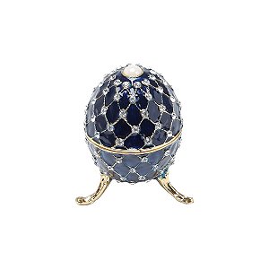 PORTA JOIA OVAL AZUL EM ZAMAC 9,5 X 6 X 6 CM
