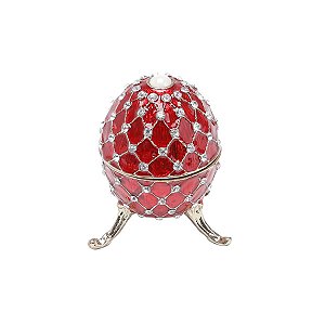 PORTA JOIA OVAL VERMELHO EM ZAMAC 9,5 X 6 X 6 CM