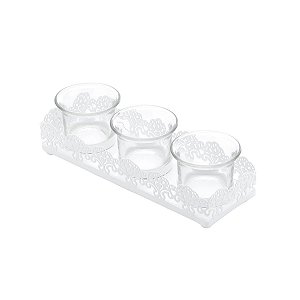 SUPORTE P/ 3 VELAS CINZELADO DE FERRO FUNDIDO ESMALTADO