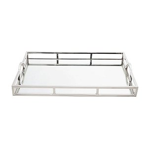 BANDEJA DE AÇO INOX C/ESPELHO E ALÇA MIRROR 56X36CM