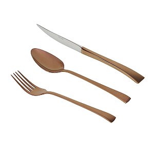 FAQUEIRO 130PC BERNA PVD DOURADO ROSÉ C/ESTOJO DE MADEIRA