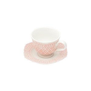 CJ 6 PC XÍCARA DE CAFÉ C/PÍRES DE PORCELANA GIVEMY ROSA