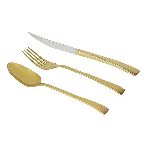 FAQUEIRO 130PC BERNA PVD DOURADO C/ESTOJO DE MADEIRA