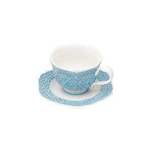 CJ 6 PC XÍCARA DE CHÁ C/PÍRES DE PORCELANA GIVEMY AZUL CLARO
