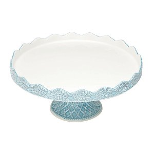 PRATO P/BOLO C/PÉ DE PORCELANA GIVEMY AZUL CLARO
