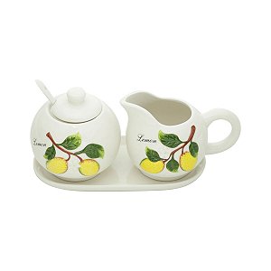 CJ 3PCS LEITEIRA 250ml AÇUCAREIRO 300ml E BANDEJA DE CERÂMICA LEMONS