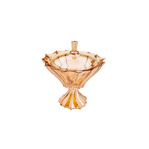 POTICHE DECORATIVO  DE CRISTAL C/PÉ E TAMPA PARADISE ÂMBAR 21,5X23,5cm