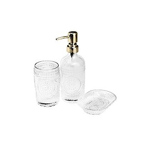 CJ 3PC DE BANHEIRO DE VIDRO LUX DOURADO