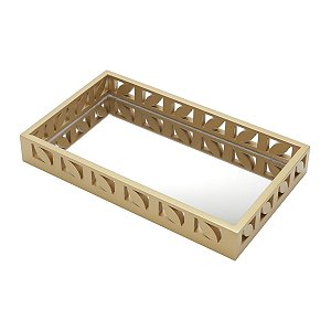 BANDEJA DE MADEIRA LAQUEADA C/ESPELHO OURO VELHO 32X18,5X4,5cm
