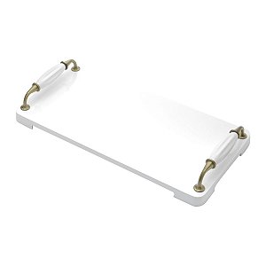BANDEJA DE MADEIRA LAQUEADA BRANCO C/ALÇA 30X17X2CM