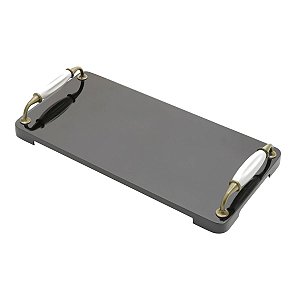 BANDEJA DE MADEIRA LAQUEADA PRETO C/ALÇA 30X17X2CM