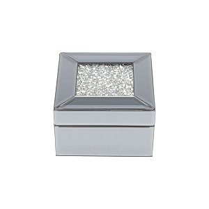 PORTA-JÓIAS DE MADEIRA C/ESPELHO CINZA 12,5X8cm