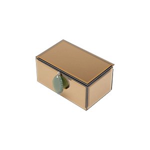 PORTA-JÓIAS DE MADEIRA C/ESPELHO C/PUXADOR VERDE 16X10X8cm