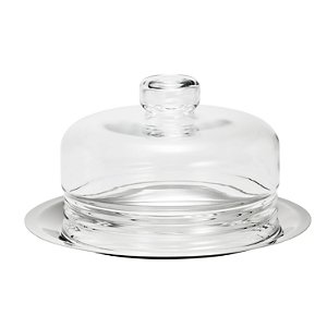 PRATO P/QUEIJO DE AÇO INOX C/TAMPA DE VIDRO ELEGANCE 23CM