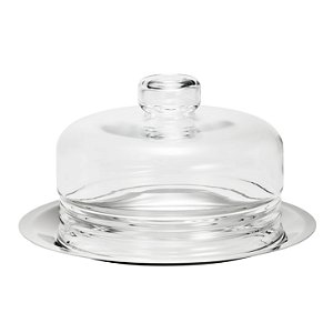 PRATO P/QUEIJO DE AÇO INOX C/TAMPA DE VIDRO ELEGANCE 19CM