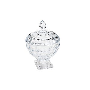 BOMBONIERE DE CRISTAL C/PÉ E TAMPA DIAMANT  17,5X24CM