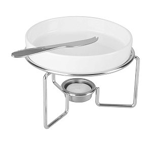 CJ 3PC RECHAUD QUEIJO BRIE CERAMICA FACA AÇO INOX