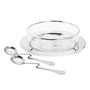 SALADEIRA C/SOUSPLAT E TALHERES DE AÇO INOX 25CM