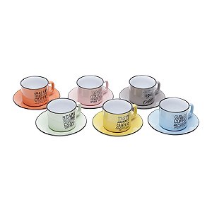 CJ 6 XÍCARAS DE CHÁ C/PÍRES COLORIDAS WORDS 220ML