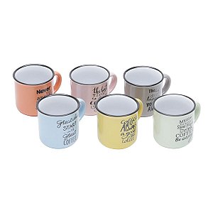 CJ 6 CANECAS DE PORCELANA COLORIDAS MOTIVE 130ML