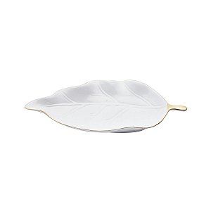 PRATO DECORATIVO DE CERAMICA WHITE LEAF 20,7X9,5X2,5CM