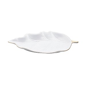 PRATO DECORATIVO DE CERAMICA WHITE LEAF 25,7X11,7X2,7CM