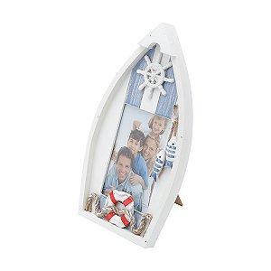 PORTA RETRATO EM FORMATO DE BARCO DE MADEIRA 10X15 CM