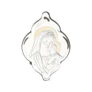 QUADRO PRATEADO MADONA C/ JESUS 10CM