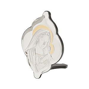 QUADRO PRATEADO MADONA C/ JESUS 16CM