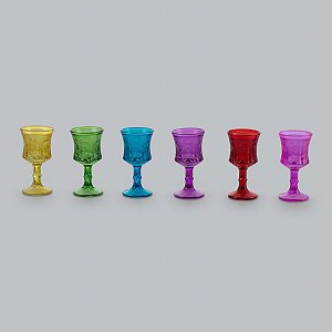 JG. 6 TAÇAS DE VIDRO ESCULPIDAS COLORIDAS 30ML