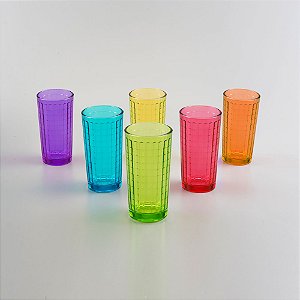 JG. 6 COPOS DE VIDRO RETANGULOS SORTIDOS 260 ML