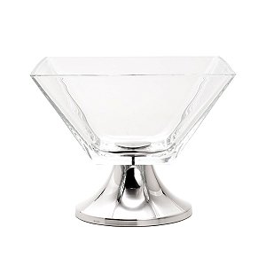 FRUTEIRA DE VIDRO C/PÉ DE AÇO INOX TORCELLO 20X18CM
