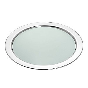 BANDEJA DE AÇO INOX C/VIDRO BRANCO GARÇOM 36CM