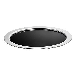 BANDEJA DE AÇO INOX C/VIDRO PRETO GARÇOM 36CM