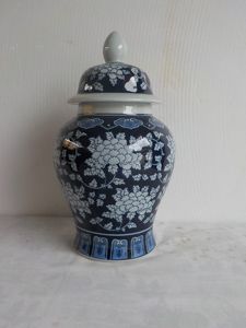 POTICHE DECORATIVO PORCELANA AZUL/BRANCO 25x44cm
