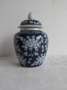 POTICHE DECORATIVO PORCELANA AZUL/BRANCO 17x26cm