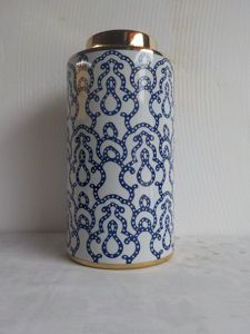 POTICHE DECORATIVO PORCELANA AZUL/BRANCO 18x36cm