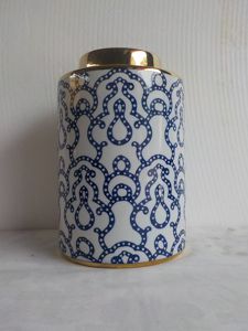 POTICHE DECORATIVO PORCELANA AZUL/BRANCO 18x28cm