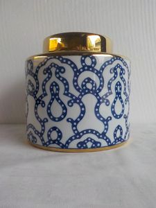 POTICHE DECORATIVO PORCELANA AZUL/BRANCO 18x18cm