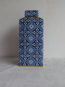 POTICHE DECORATIVO PORCELANA AZUL/BRANCO 15x33cm