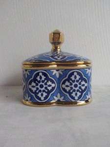POTICHE DECORATIVO PORCELANA AZUL/BRANCO 16x16cm