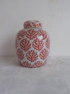 POTICHE DECORATIVO PORCELANA CORAL/BRANCO 18x22cm