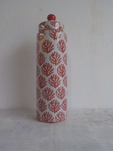 POTICHE DECORATIVO PORCELANA CORAL/BRANCO 11x39cm