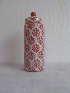 POTICHE DECORATIVO PORCELANA CORAL/BRANCO 11x32cm