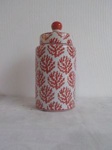 POTICHE DECORATIVO PORCELANA CORAL/BRANCO 11x24cm