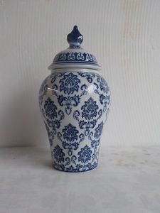 POTICHE DECORATIVO PORCELANA AZUL/BRANCO 17x34cm