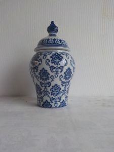POTICHE DECORATIVO PORCELANA AZUL/BRANCO 16x28cm