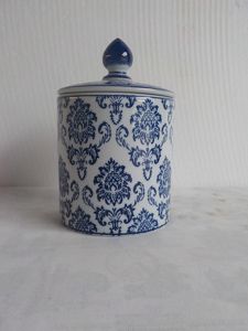 POTICHE DECORATIVO PORCELANA AZUL/BRANCO 14x22cm