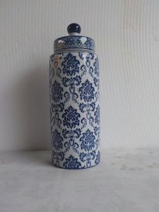 POTICHE DECORATIVO PORCELANA AZUL/BRANCO 11x32cm